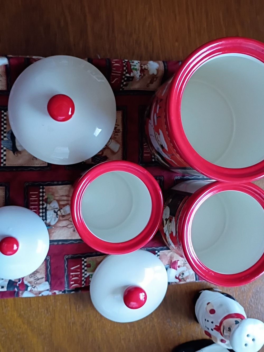Chef-Themed Red and White Ceramic Canister Set with Matching Kitchen Accessories - Picture 8 of 11